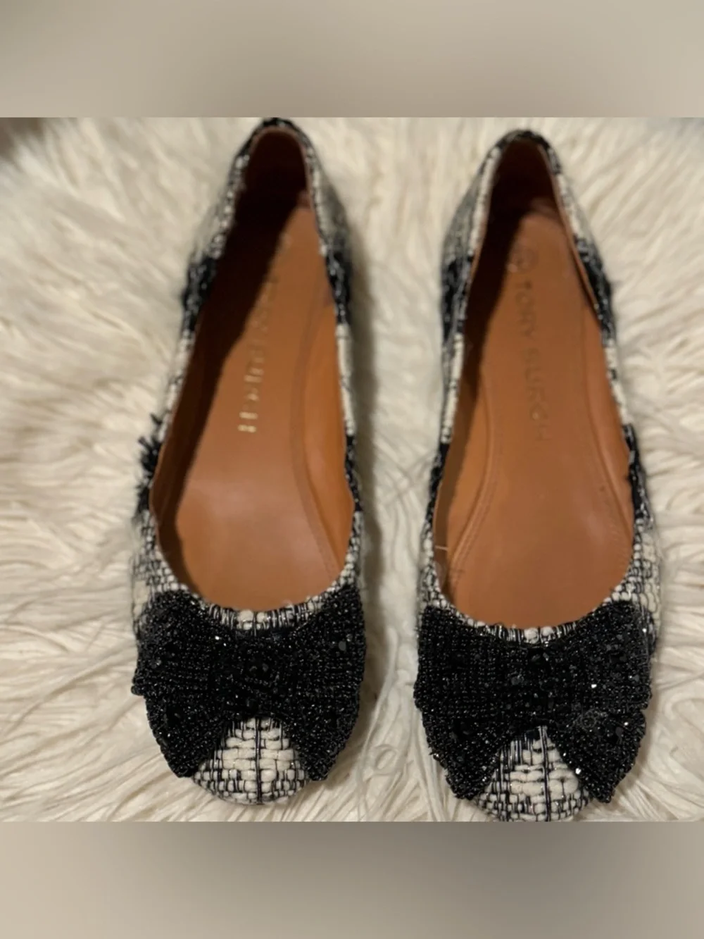 TORY BURCH |  CRYSTAL BOW BALLET~  WOOL CASTRES ~ Size 9